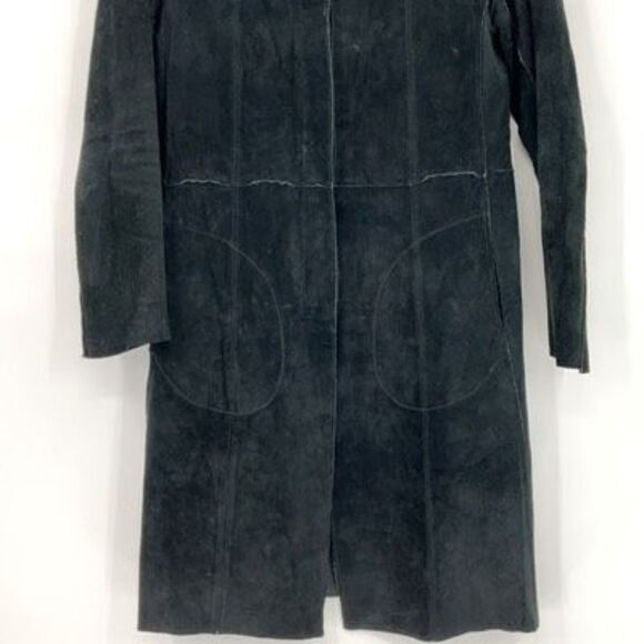 Guess Vintage Black Button Front Long Sleeve Genuine Leather Long Coat Size Larg - Picture 5 of 6